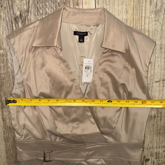 Ann Taylor Dress 6 NWT Tan Sleeveless Collared  Lined Sheath Side Buckle Pockets - Picture 6 of 6